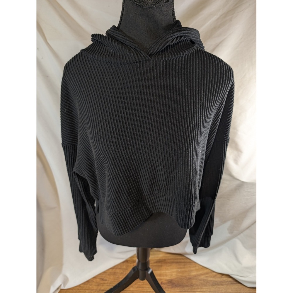 ALO Yoga Black Muse Ribbed Cropped Hoodie Women's Athleisure Size L
